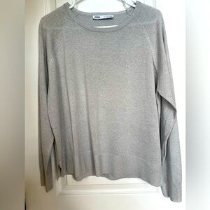 Zara top round neckline-long sleeve-grey with metallic fibers-new, never worn
